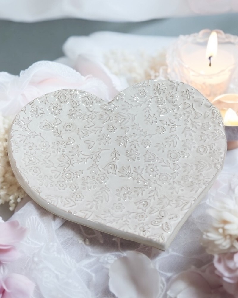 Vassoio Cuore Bianco con Rilievo Fiore