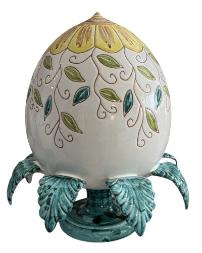 Pumo in Ceramica con Foglie aperte-Artigianato Pugliese Decorativo