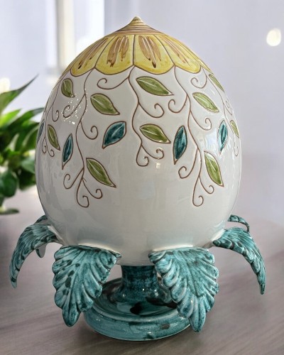 Pumo in Ceramica con Foglie aperte-Artigianato Pugliese Decorativo