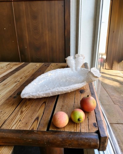 Vassoio bomboniera bianco smaltato su legno antico Poz Studio Ceramiche