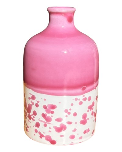 Oliera artigianale Madre Terra in ceramica schizzata rosa, pezzo unico da collezione Poz Studio Ceramiche Puglia