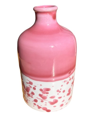 Oliera artigianale Madre Terra in ceramica schizzata rosa, pezzo unico da collezione Poz Studio Ceramiche Puglia