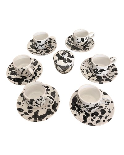 Servizio da Caffè Macchiato Nero Artigianale - Set 6 Tazze + Zuccheriera