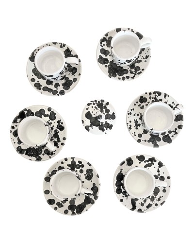 Servizio da Caffè Macchiato Nero Artigianale - Set 6 Tazze + Zuccheriera