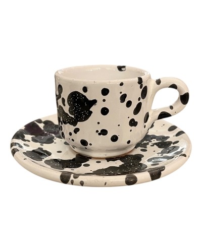 Servizio da Caffè Macchiato Nero Artigianale - Set 6 Tazze + Zuccheriera