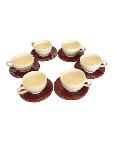 Servizio da Caffè Artigianale Avorio Bordeaux - Set 6 tazze Eleganti