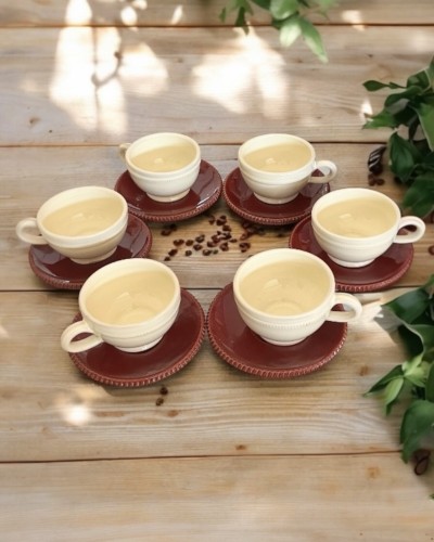 Servizio da Caffè Artigianale Avorio Bordeaux - Set 6 tazze Eleganti